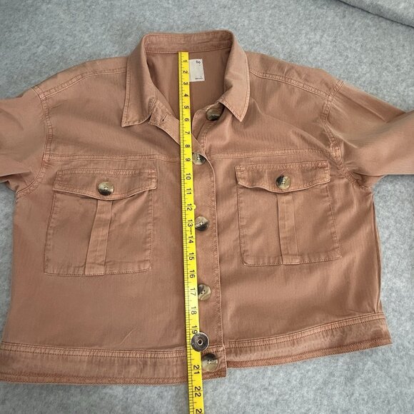 SO Jacket L Rust Orange Pinstripe Lightweight Button Front Collared Long Sleeve - Picture 6 of 12